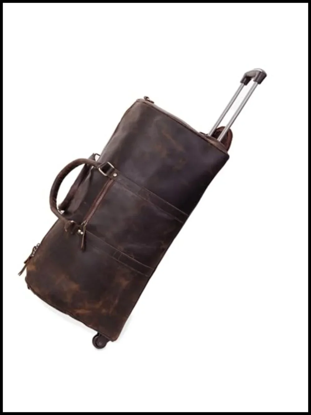 Vintage Leather Rolling Duffel Bag with Trolley Handle - Oversized Weekender